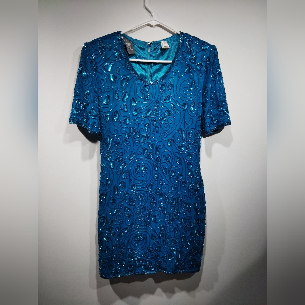 Modi blue silk dress with beading